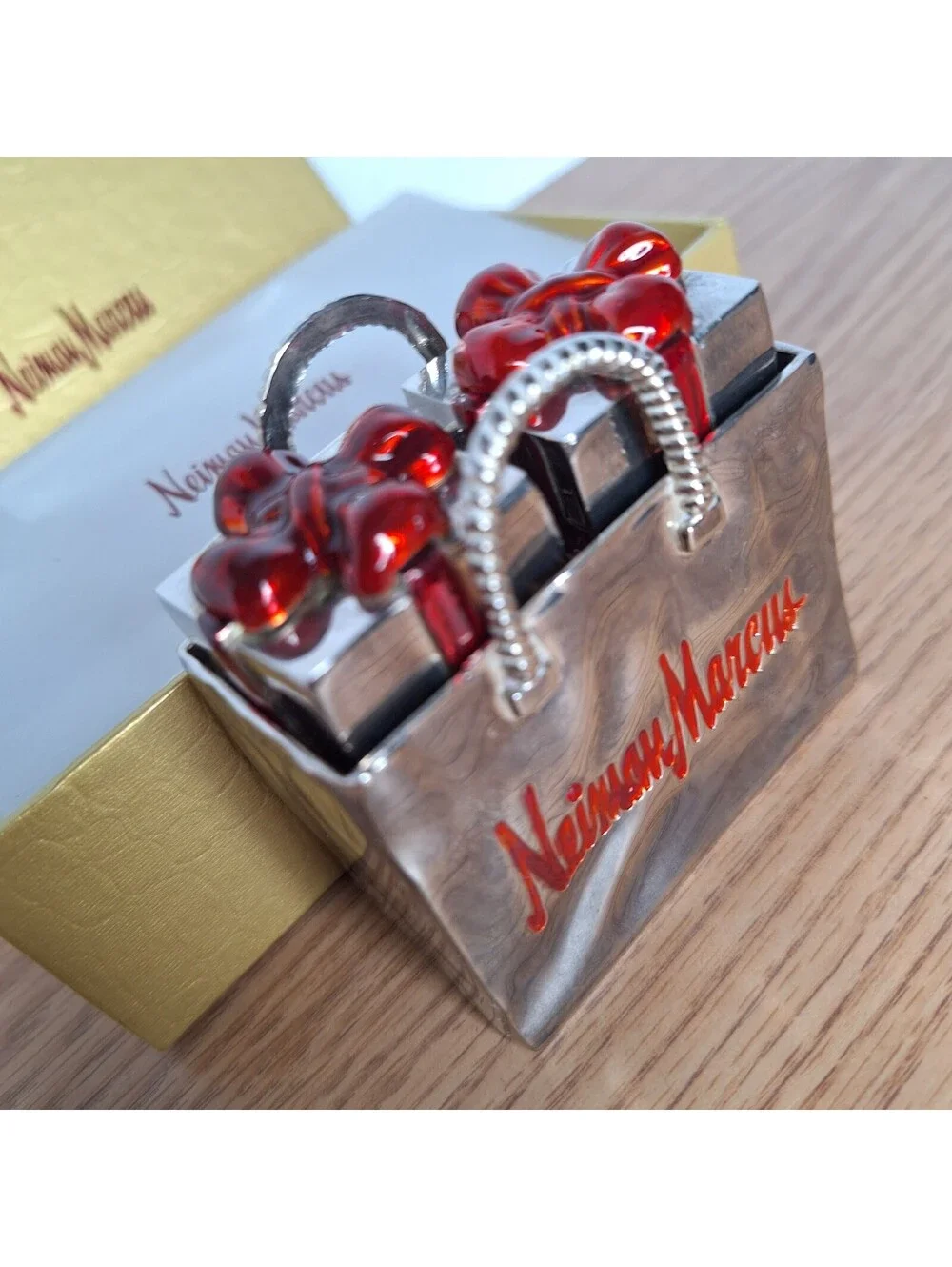 Vintage Neiman Marcus Christmas Gift & Shopping Bag Salt And Pepper Shakers